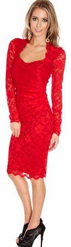 Blossoms Trendy Clothing Scalloped Lace Fitted Wiggle Pencil Cocktail Party Evening Dress Size 8-14 (8, Red)