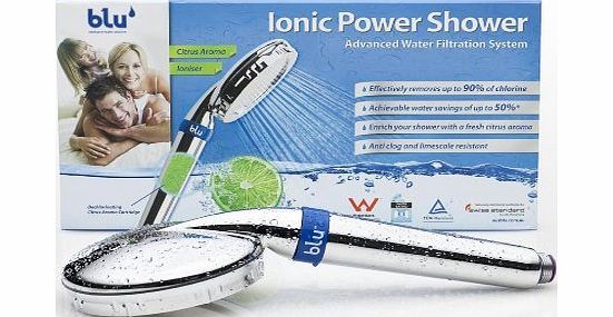 blu Ionic Power Shower: Filters harmful Chlorines, Ultimate Water Flow even at Low Water Pressure, incl. 2 Vitamin C Lemon Scent Filter Cartridges - 100% Wellness, 50% Savings!