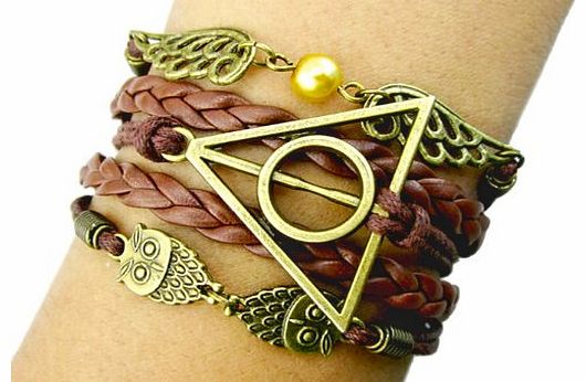 Handmade Vintage Owls for Harry Potter Deathly Hollows Wings Leather Bracelet