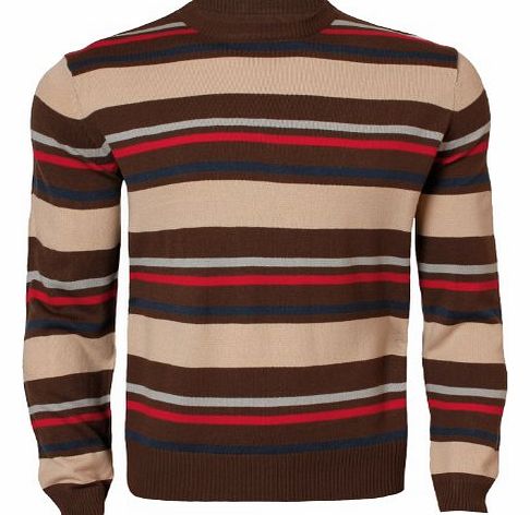 Blue Fire Mens Striped Jumper Crew Neck Casual Sweater Knitwear Top Blue Fire 26A-901, Brown, Small
