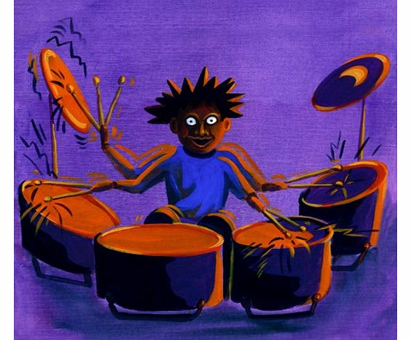 Blue Frog Drummer - Music Themed Fathers Day, Blank or General, Occasional, Birthday Greeting Card.
