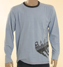 Mens Light Blue & Navy Long Sleeve Cotton T-Shirt