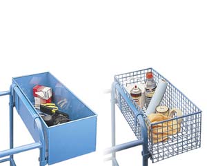 Blue H duty steps tool tray and mesh basket