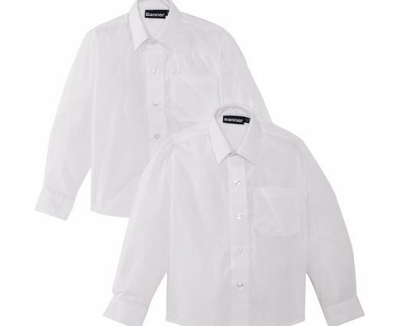 Blue Max Banner Boys Twin Pack B Long Sleeve School Shirt, White, 13.5`` Collar