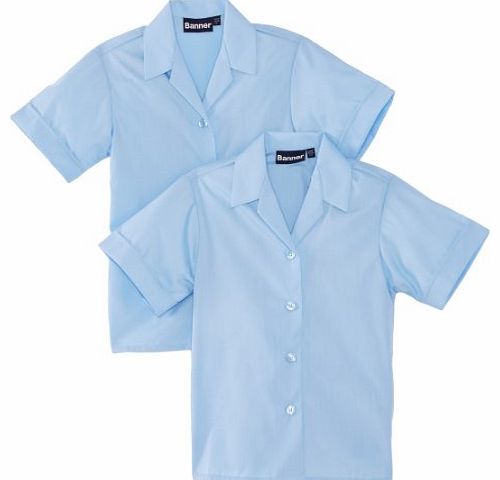 Blue Max Banner Girls Revere Twin Pack Short Sleeve School Blouse, Blue, 32`` Chest