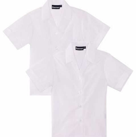 Blue Max Banner Girls Revere Twin Pack Short Sleeve School Blouse, White, 34`` Chest