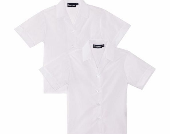 Blue Max Banner Girls Revere Twin Pack Short Sleeve School Blouse, White, 40`` Chest