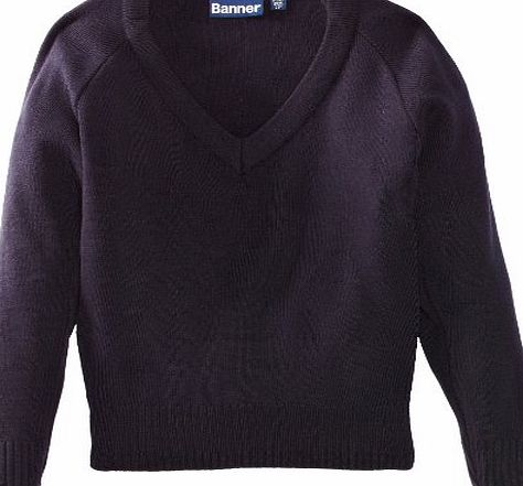 Blue Max Banner Junior Boys Premier V-Neck School Jumper, Navy Blue, 28`` Chest