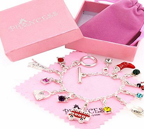 Blue Sky Silver Plated Link Chain Bracelet with 13 Removable Charms for Kids Teen Girls Women