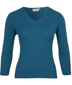 Blue V-Neck 3/4-Sleeve T-Shirt