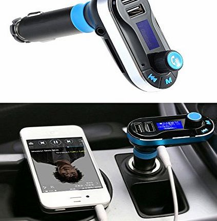 BlueBeach 3 in 1 Car FM Transmitter Dual USB Charger   MP3 - Support USB, Micro SD card and AUX for all smartphones and tablets (Blue)