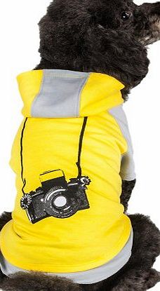 Blueberry Pet 8``/20cm Back Length Dog Clothes T shirt Dress Cotton Dog Camera Hoodie Shirt XS for Small Puppy in Grey amp; Yellow, X-Small
