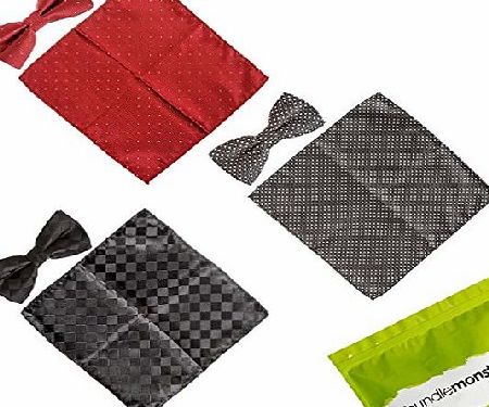 BMC Mens 6 pc Mixed Design Matching Pre-Tied Bowtie Pocket Square Handkerchief Fashion Suit Accessories - Set 1: Checkered