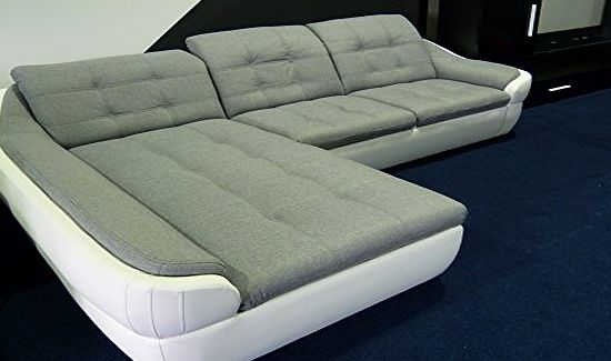 BMF IN STOCK OFFER - INFINITY MINI WHITE / GREY - MODERN FAUX LEATHER / FABRIC CORNER SOFA BED - RIGHT or LEFT FACING