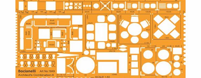 Bocianelli 1:50 Scale Architectural Drawing Template Stencil - Architect Technical Drafting Supplies - Furniture Symbols for House Interior Floor Plan Design