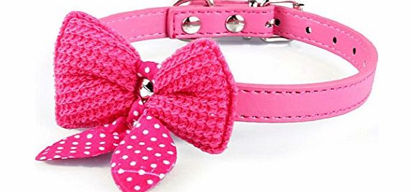 Bocideal 1PC Popular Knit Bowknot Adjustable PU Leather Dog Puppy Pet Collars Necklace (Hot Pink)