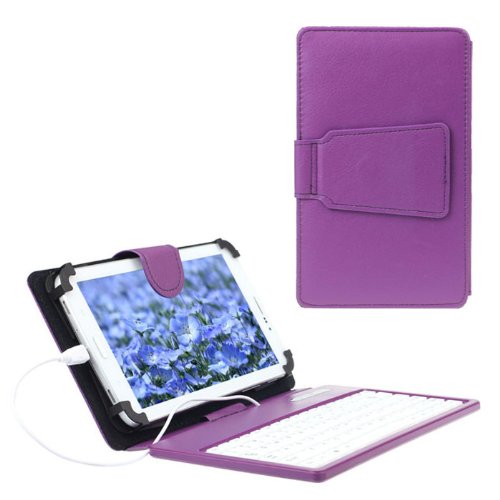 Bocideal High Quality Purple Leather Stand Case Cover with Micro USB Keyboard for 7 inch Tablet PC PDA