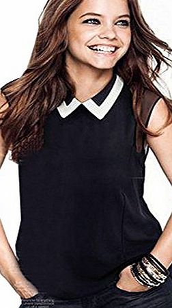 Hot Sale 1PC Black Women Summer Loose Casual Chiffon Sleeveless Vest Blouse Shirt Tops (M)