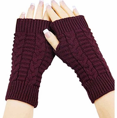 Fashion Women Lady Girls Fingerless Winter Gloves Knitted Arm Soft Warm Mitten (Red)