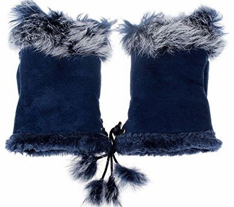 New ArrivialWomen Girl Faux Rabbit Fingerless Hand Winter Gloves (Blue)