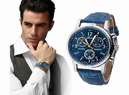 Bocideal Valentine Gift, Luxury Faux Leather Mens Analog Watch Watch Blue