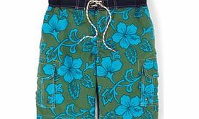 Boden Board Shorts, Khaki Hawaiian,Blue,Azure