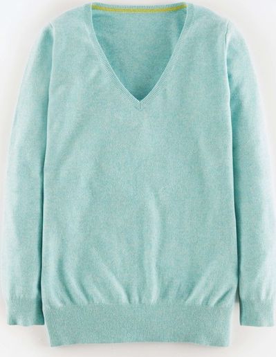 Boden, 1669[^]35055391 Cashmere Relaxed V-neck Blue Melange Boden, Blue