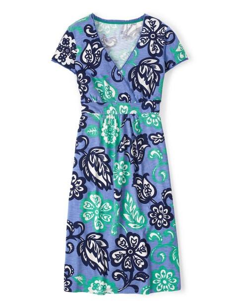 Boden Casual Jersey Dress Soft Blue Tropical Floral