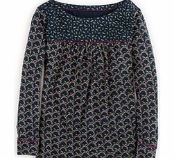 Boden Chepstow Top, Navy Woodblock,Mulled Wine