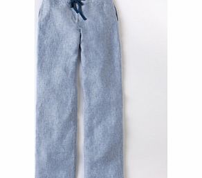 Boden Drawstring Linen Trouser, Light blue,White