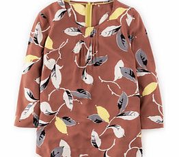 Boden Easy Printed Top, Chestnut Pop Leaf,Blue