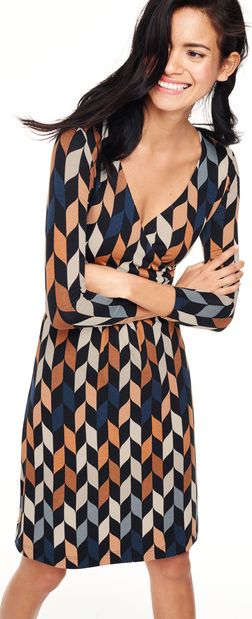 Boden Elena Fixed Wrap Party Dress Brown Sixties Geo