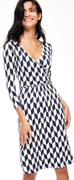 Boden, 1669[^]35062181 Elena Fixed Wrap Party Dress Navy Sixties Geo