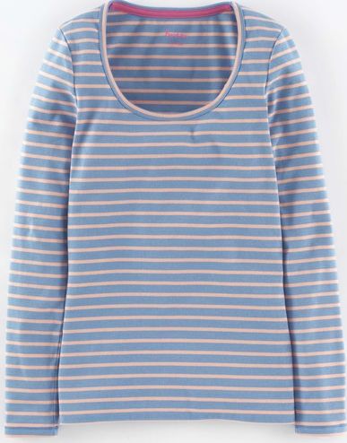 Boden Essential Scoop Neck Tee Frosty Blue/Charm Pink