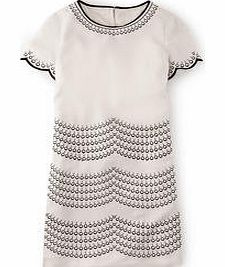 Boden Fancy Embroidered Dress, Pearl/Black,Navy/Ivory