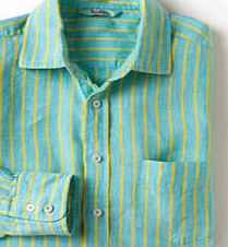 Boden Favourite Linen Shirt, Aqua/Yellow Stripe 34058164