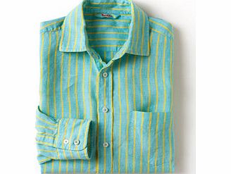 Boden Favourite Linen Shirt, Aqua/Yellow Stripe,Green