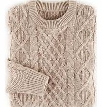 Boden Fisher Cable Crew Neck, Driftwood,Blue 34219634