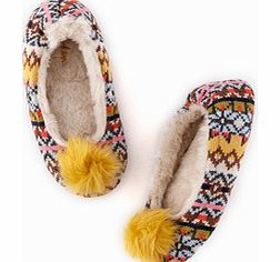 Boden Knitted Slipper, Gold Rush Fair Isle,Silver