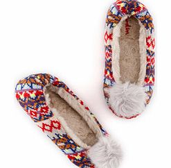 Boden Knitted Slipper, Silver Melange Fair Isle,Gold