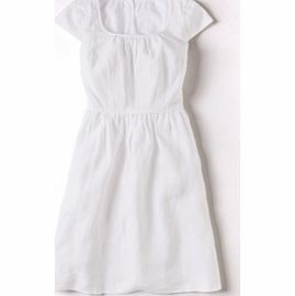Boden Lovely Linen Dress, White,Blue Trailing