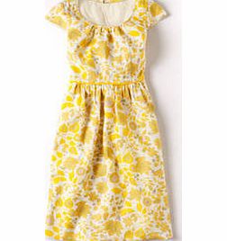 Boden Lovely Linen Dress, Yellow Trailing Floral,Blue