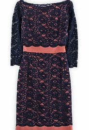 Boden Luxurious Lace Dress, Navy/Pink