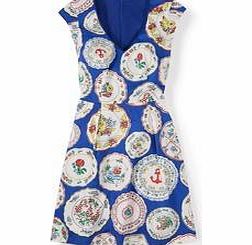 Boden Printed Spring Dress, Blue Plates,Soft Red
