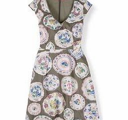 Boden Printed Spring Dress, Grey Plates,Navy