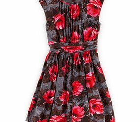 Boden Selina Dress, Grey/Red Floral,Navy