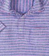 Boden Short Sleeve Linen Popover, Blue/Pink Stripe