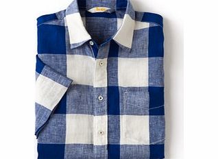 Boden Short Sleeve Linen Shirt, Big Blue Gingham,Blue