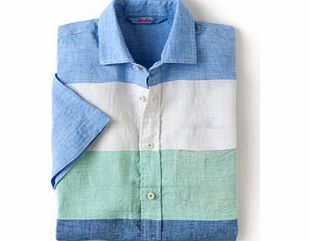 Boden Short Sleeve Linen Shirt, Blue Multi Stripe,Big