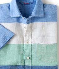 Boden Short Sleeve Linen Shirt, Blue Multi Stripe